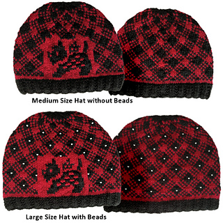 Front and Back of Medium and Large Hats, showing design knit with and without Beads