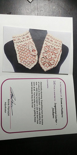 Photo and notice of award from the 2010 K-W Knitters' Guild Adjudicated Show. 