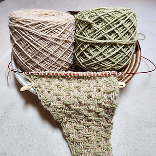 I used the slightly thicker yarn (green) for the pattern stitches.