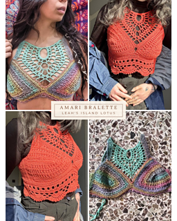 Examples of the Amari Bralette crochet top. 