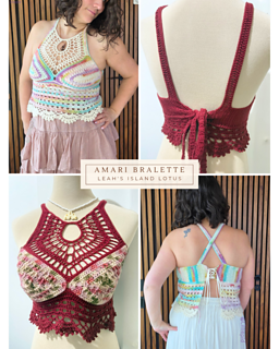 More examples of the Amari Bralette crochet top with lace edging and lace-up back or back ties. 