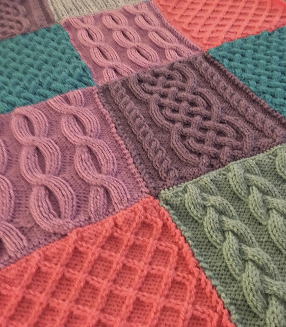 Ravelry Cable Patchwork Blanket pattern by Knit Sew Make