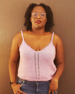 47" garment on 43" bust, body knit to 10", straps knit to 3.75"