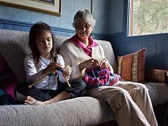 Hannah & I knitting together