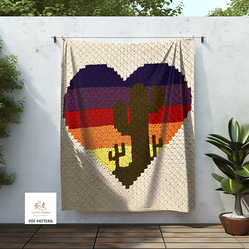 Ravelry: C2C Sunset Saguaro Heart Throw pattern by Wendy L Hamilton