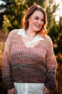 Size 54” shown with 6” of ease, knit with a deeper V (see customization video)
