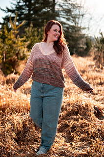 Size 54” shown with 6” of ease, knit with a deeper V (see customization video)