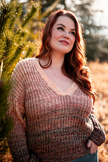 Size 54” shown with 6” of ease, knit with a deeper V (see customization video)