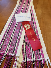 Received a second place ribbon at the 2025 Chilliwack Fair in the handspun-handwoven scarf class.