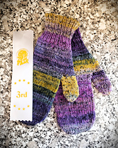 Received a 3rd place ribbon at the 2025 Chilliwack Fair in the handknit gloves or mittens class.