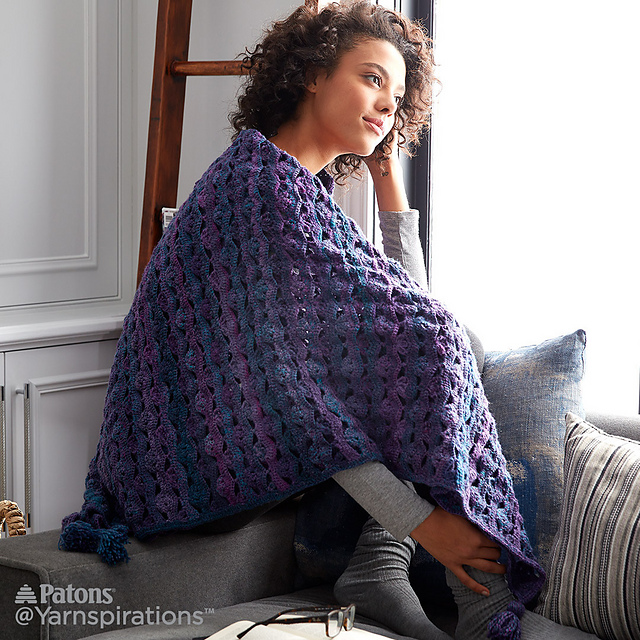 Ravelry Wrapped in Waves Crochet Blanket Shawl pattern by