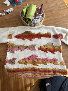 Chart motif shown applied to a sweater. Sweater instructions not included.