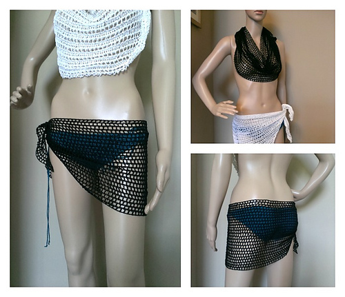 Black Mini Crochet Sarong Swimsuit Cover Up photo 1