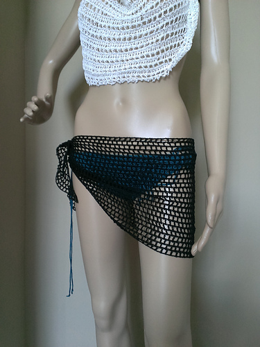 Black Mini Crochet Sarong Swimsuit Cover Up photo 3