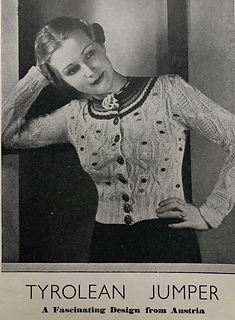 he Tyrolean Jumper (in fact a buttoned cardigan-jacket) from Needlewoman magazine of February 1937, recreated as the Tyrolean Needlewoman for this Pattern Collection.