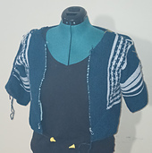 flap finished,  sleeve seams basted to have a look at it on Eve (my mannequin)
