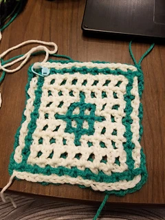 Very loosely crocheted. 