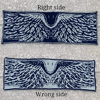 This picture shows the differences between the wrong side and right side when done in interlocking crochet.