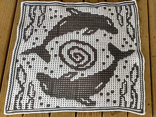 Mosaic Crochet, by Altona Newcombe. Black as MC, extra white border done after to hide tails.