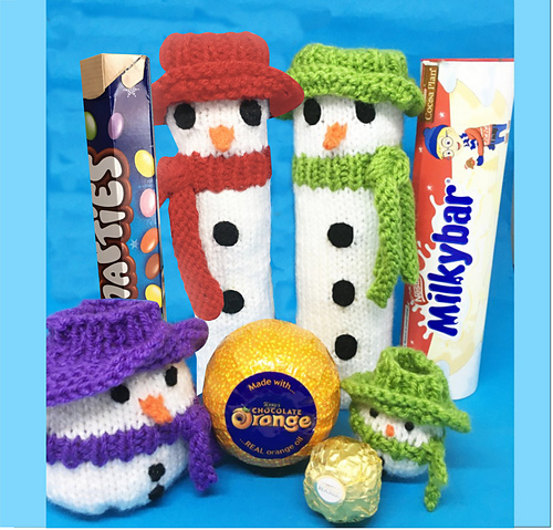 Ravelry: Snowman Smartie bags, chocolate orange, F.Rocher pattern