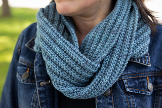 SweetGeorgia Trifecta Fine in Stormy Night knit held double.