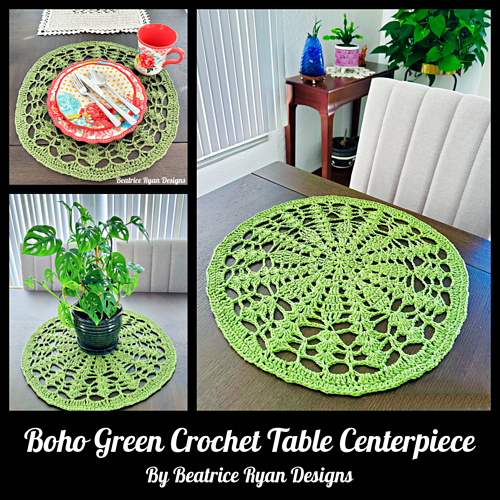 Boho Green Crochet Table Centerpiece