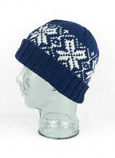 Beginner Colourwork Toque in #270 - Midnight Blue, featuring Chart 3 (Snowflakes).