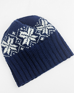 Beginner Colourwork Toque in #270 - Midnight Blue, featuring Chart 3 (Snowflakes).