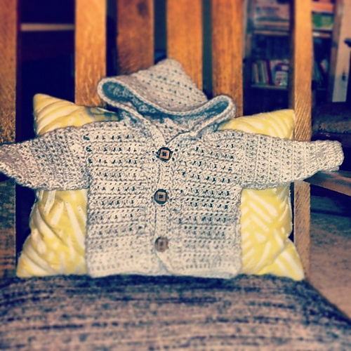 Boys Hooded Button Front Chunky Crochet Cardigan photo 8