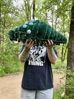 This big bug ended up using ~4-5 skeins of yarn, it is stuffed very densely as well. Definitely a very hefty little friend.