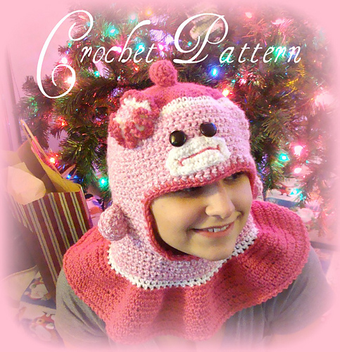 515 Sock Monkey Hat with attached neck warmer photo 1