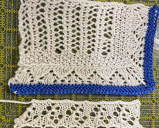 Final swatch again, with modern border, and below it the border knitted with original instructions (as best I could!)