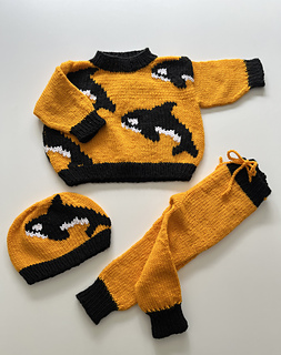 Orca Set. Size 12m. Duplicate stitch finish.