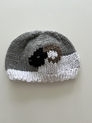 Sheep Hat. Size Newborn. Duplicate stitch finish.