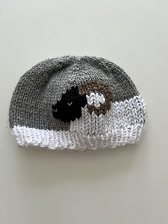 Sheep Hat. Size Newborn. Duplicate stitch finish.