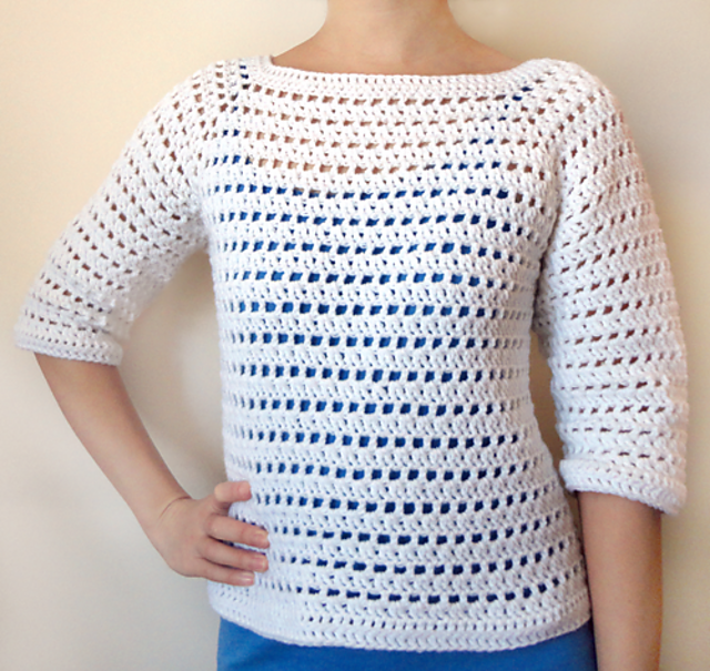Ravelry Striped Eyelet Sweater pattern by Rachel Choi