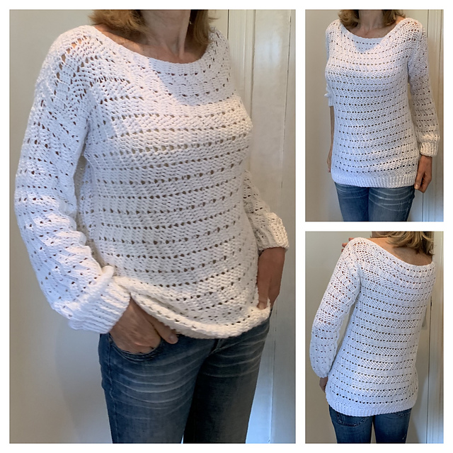 The EZ Breezy white sweater pattern by 