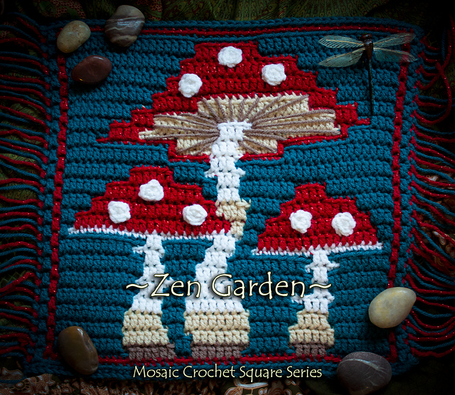 Ravelry Zen Garden Mosaic Square Mushrooms pattern by Cyndie Birdsong