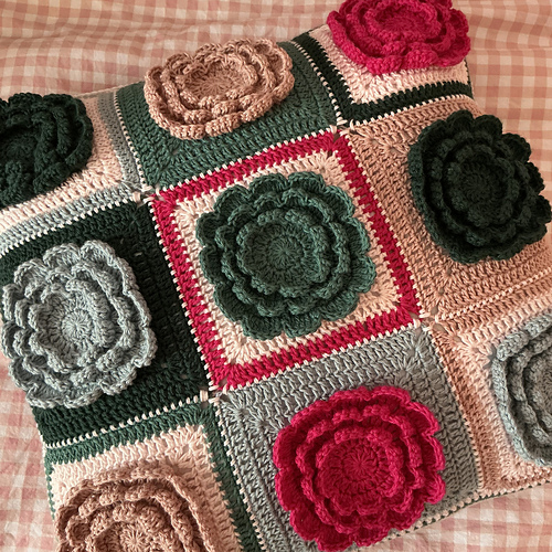 Rose Granny Square Pillow