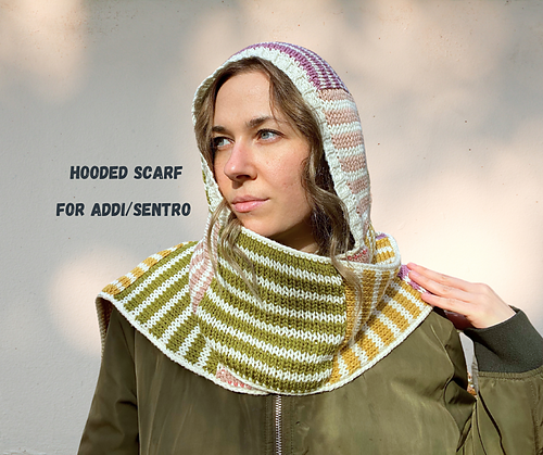 小物 GRAPE Code Print Striped Hooded ScarfHat hooded scarf - red