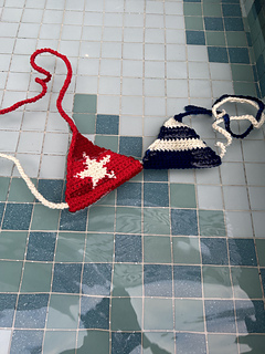 Flag bikini floats in a pool