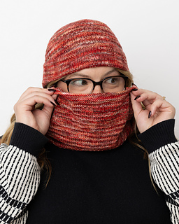 Caldera Hat & Cowl, knit in Smooshy Cahsmere, color Ruby Dusk