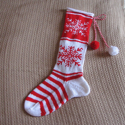 Christmas Stocking with Red and White Snowflakes photo 7
