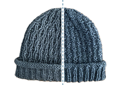 Left: wave side (WS as knit); Right: basketweave side (RS as knit)