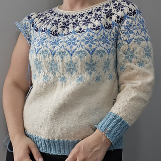 Picture before frogging the sleeve. Need to adjust the decreases and cuff length when re-knit