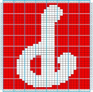 Chart adapted from logo and rotated to account for cuff-down construction