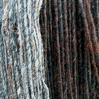 overdyed Noro Kiri (on right) using paste food color and vinegar for chocolate brown  