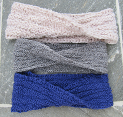 Headbands, from top: chunky/bulky weight, light fingering/sock weight, DK weight