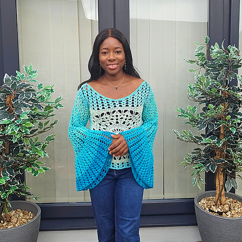 Azure Mandala Bell Sleeve Top
