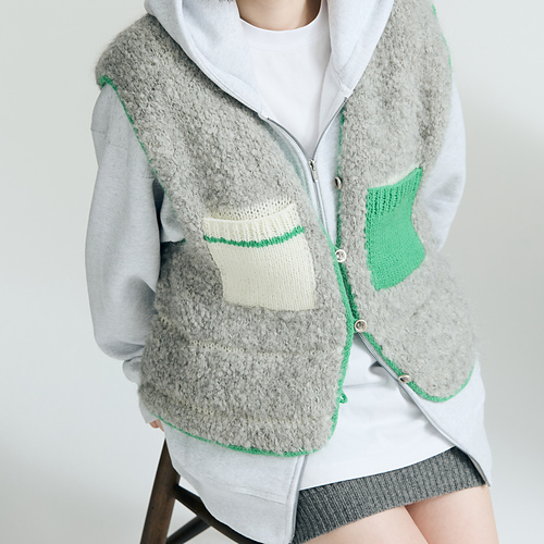 Store Fuglevest - grey level knitter